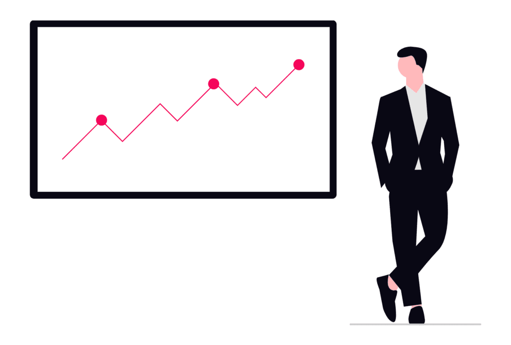 A business professional analyzing offshore outsourcing growth trends on a performance chart.