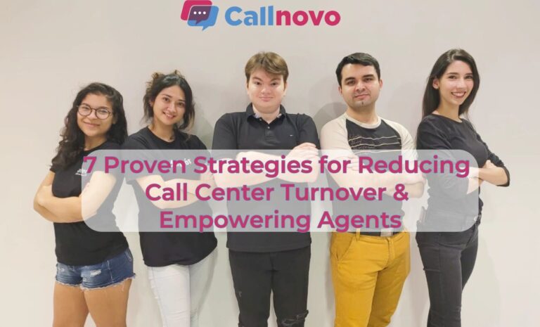 A group of confident and professional call center agents in Bolivia, representing Callnovo’s commitment to reducing turnover and enhancing agent empowerment.